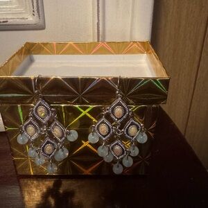 Lia Sophia Silver and Blue Chandelier Earrings